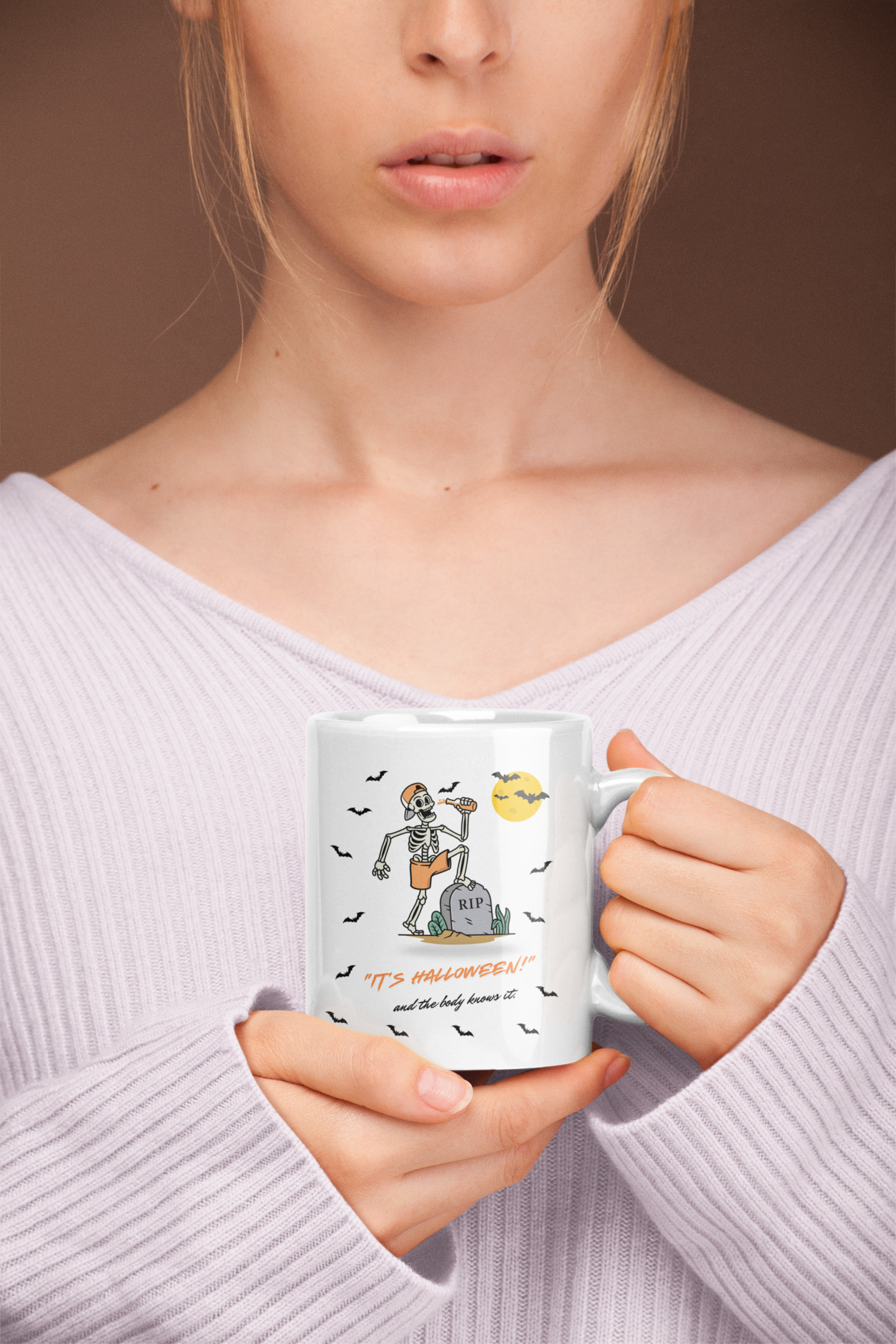 Cozy Skeleton Halloween Ceramic Mug