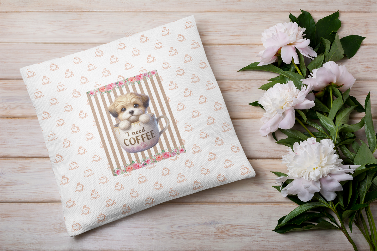 Cute Dog & Coffee Lover Decor Pillowcase