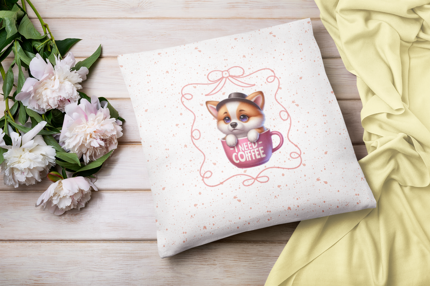 Adorable Puppy Coffee Dog  Decor Pillowcase