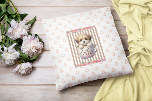 Cute Dog & Coffee Lover Decor Pillowcase