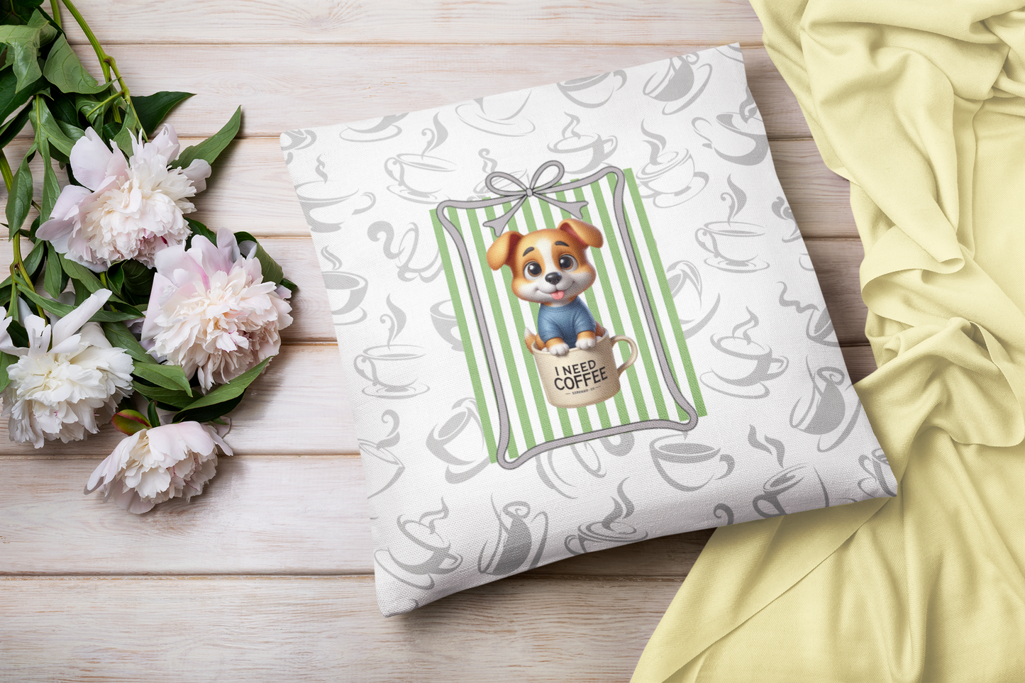 Morning Coffee Dog Cushion Decor Pillowcase