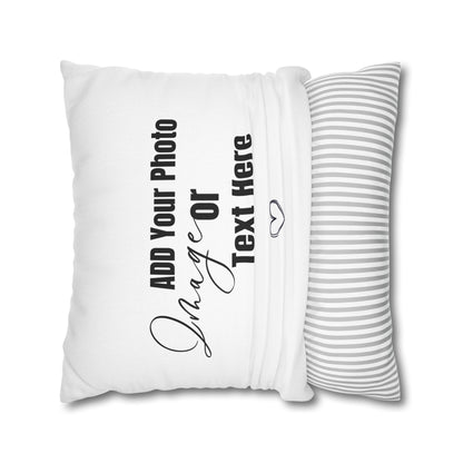 Customizable Polyester Square Pillowcase, Add Your Photo, Image or Design | White Color