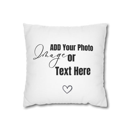 Customizable Polyester Square Pillowcase, Add Your Photo, Image or Design | White Color