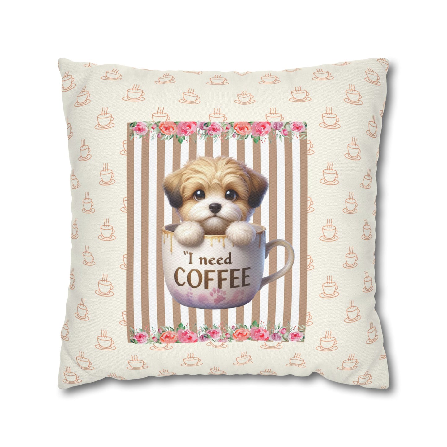 Cute Dog & Coffee Lover Decor Pillowcase