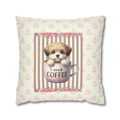 Cute Dog & Coffee Lover Decor Pillowcase