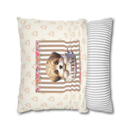 Cute Dog & Coffee Lover Decor Pillowcase