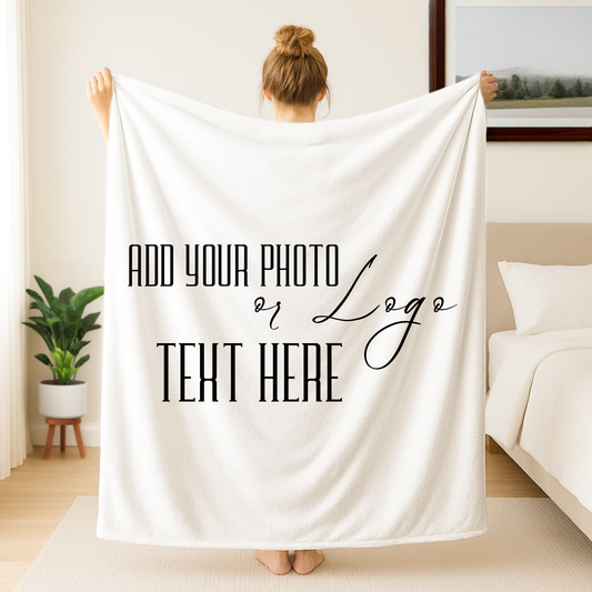 Customizable Blanket, Add Your Photo or Design / Color White