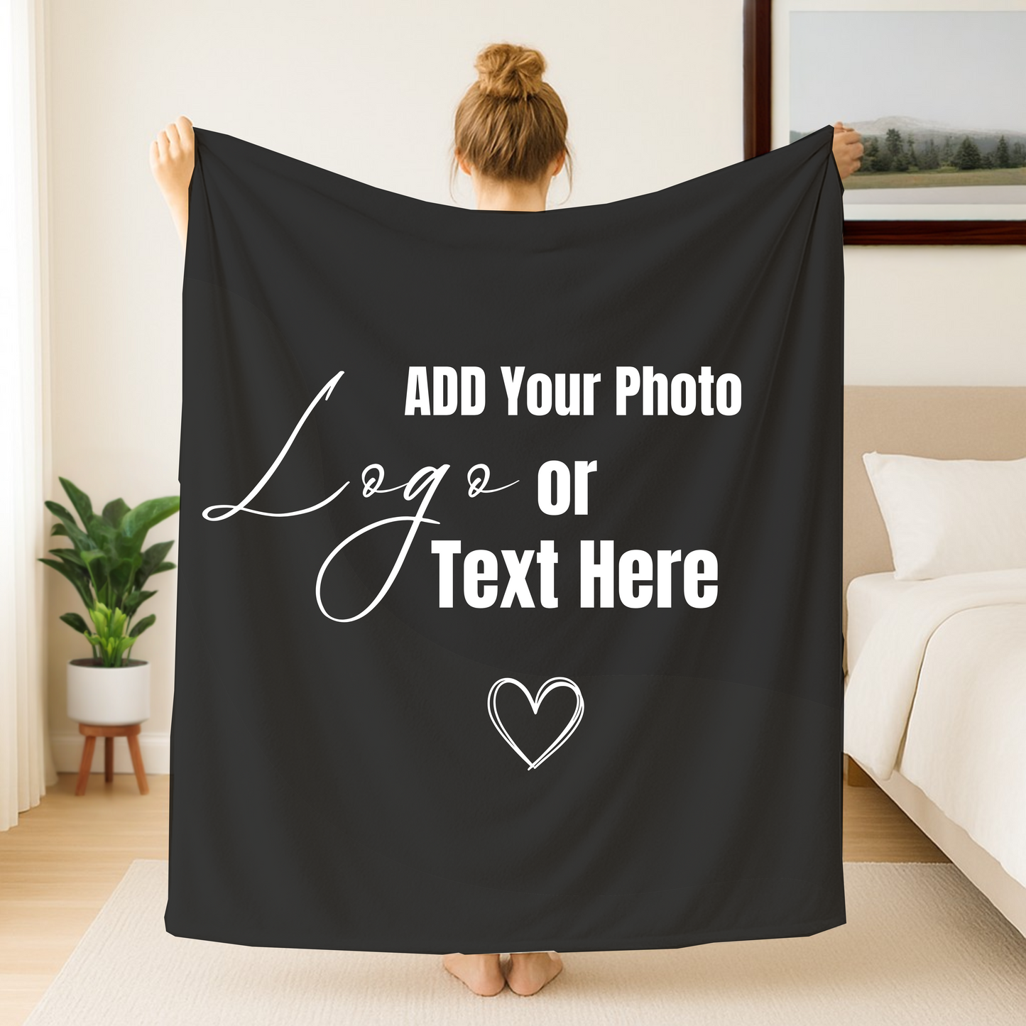 Customizable Blanket, Add Your Photo or Design / Color Black