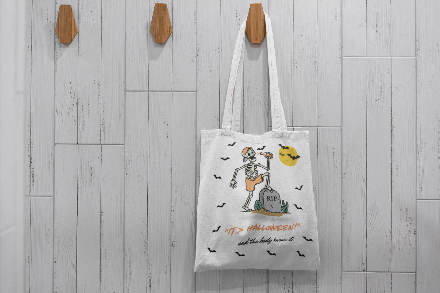 Cozy Halloween Party Skeleton Tote Bag
