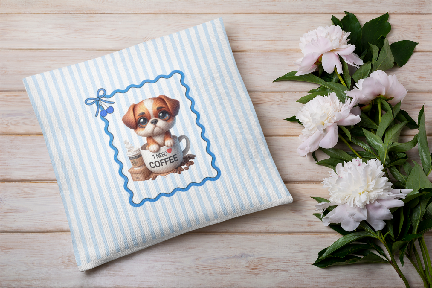 I Need Coffee Puppy Decor Pillowcase