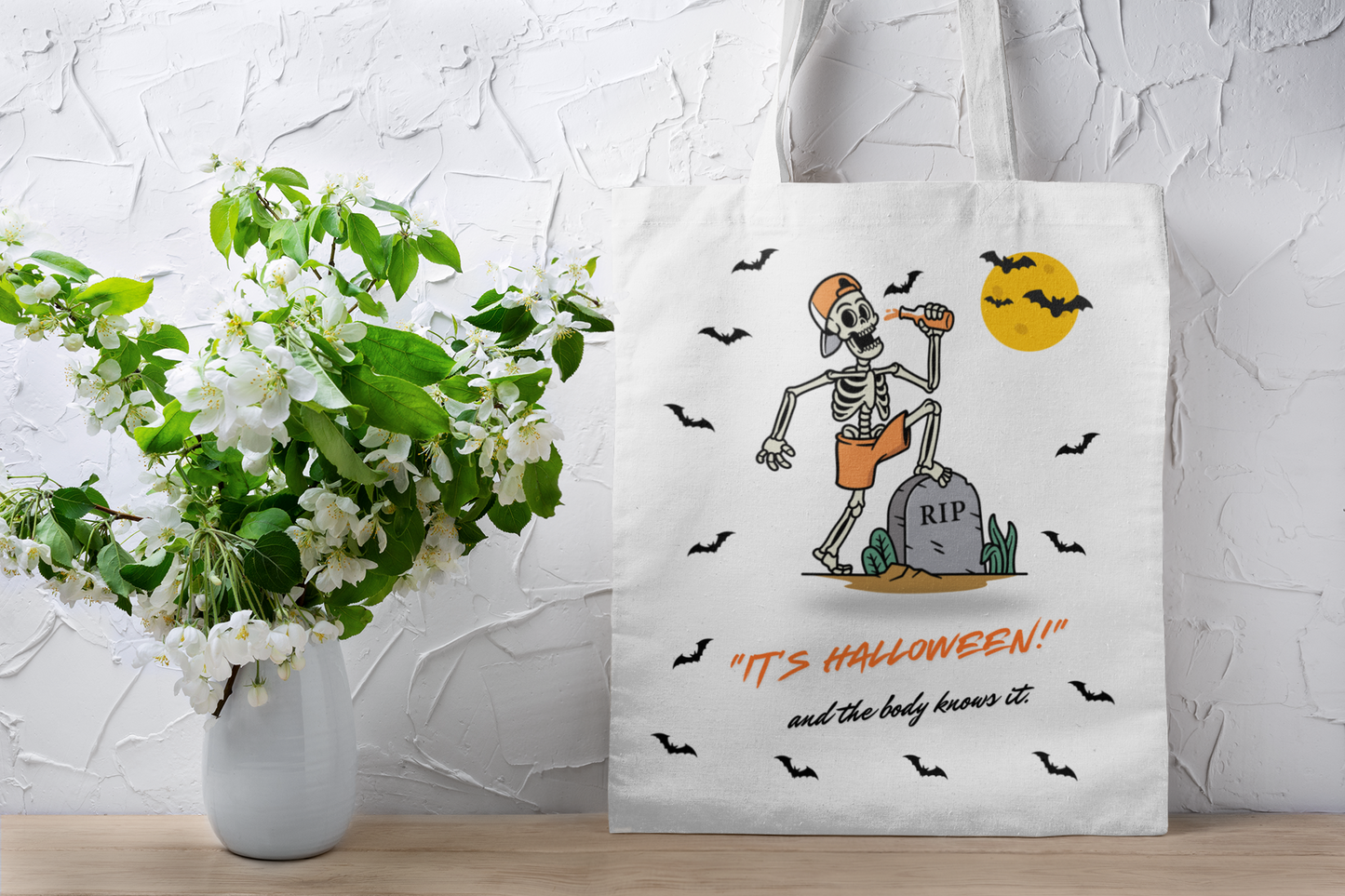 Cozy Halloween Party Skeleton Tote Bag