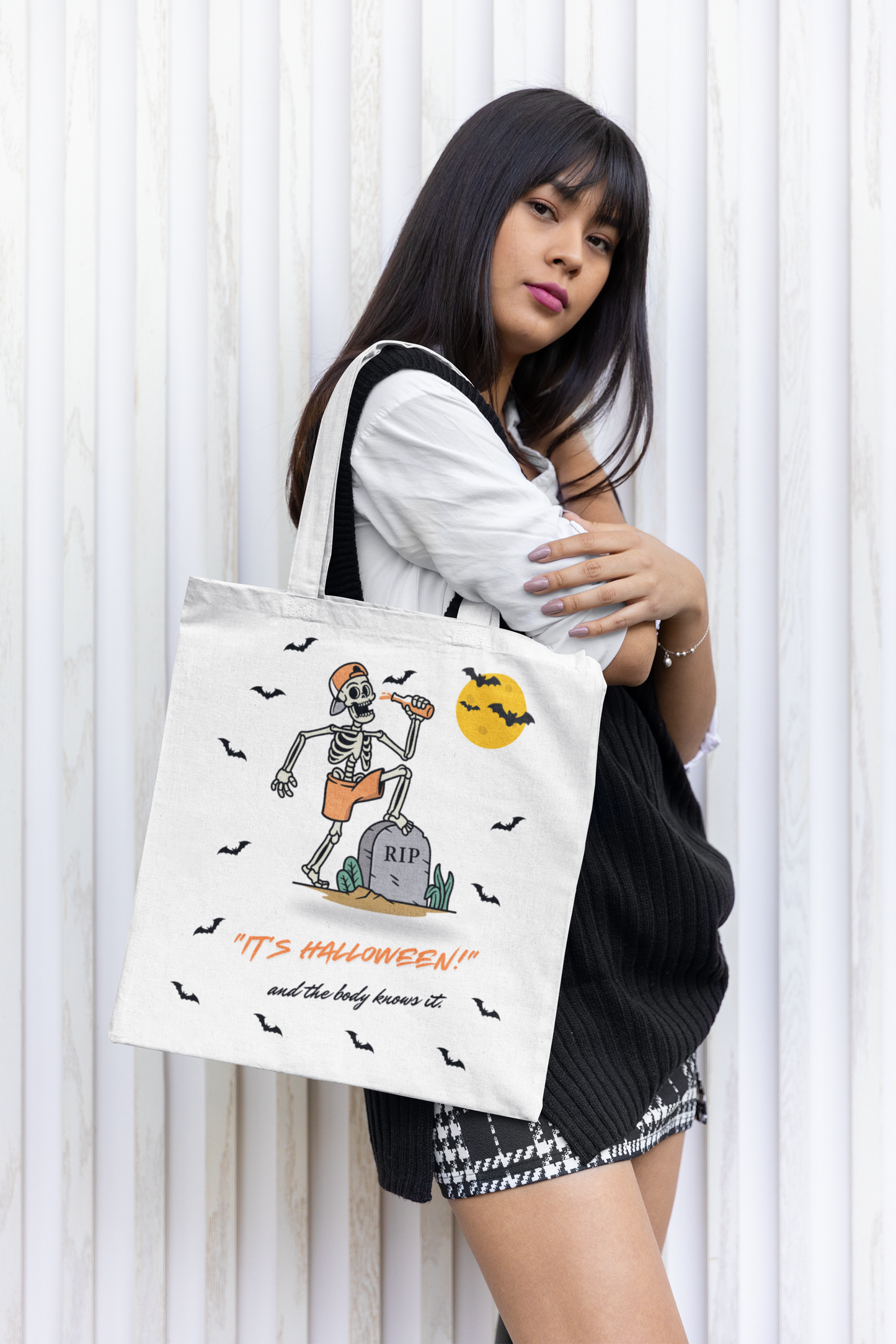 Cozy Halloween Party Skeleton Tote Bag