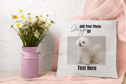Customizable Polyester Square Pillowcase, Add Your Photo, Image or Design | White Color